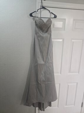 Silver Gray Mermaid Prom Dress 3/4 Strapless Rhinestone Lace Formal Gown